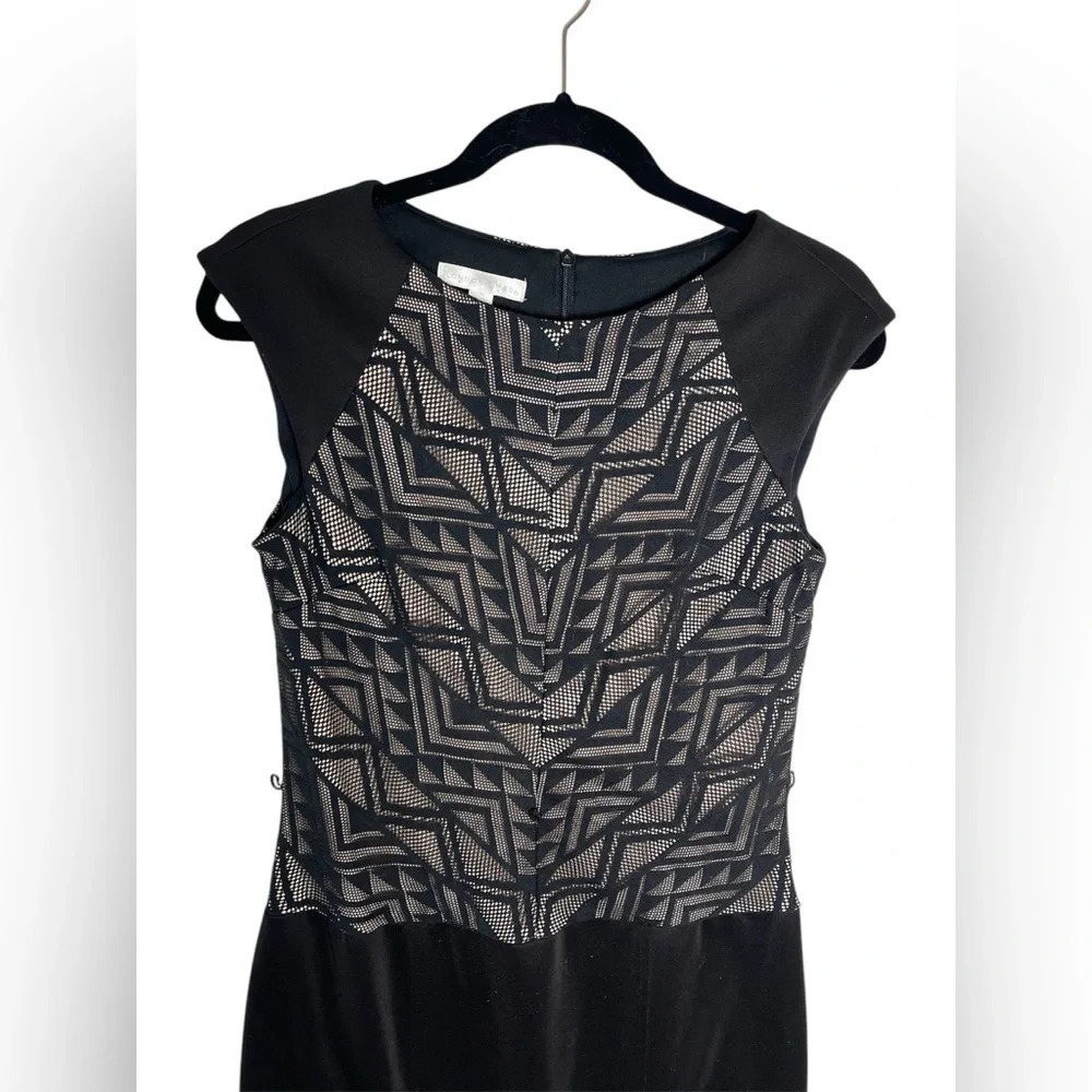London Times Black and Nude Midi Dress Size 8 - Picture 2 of 5